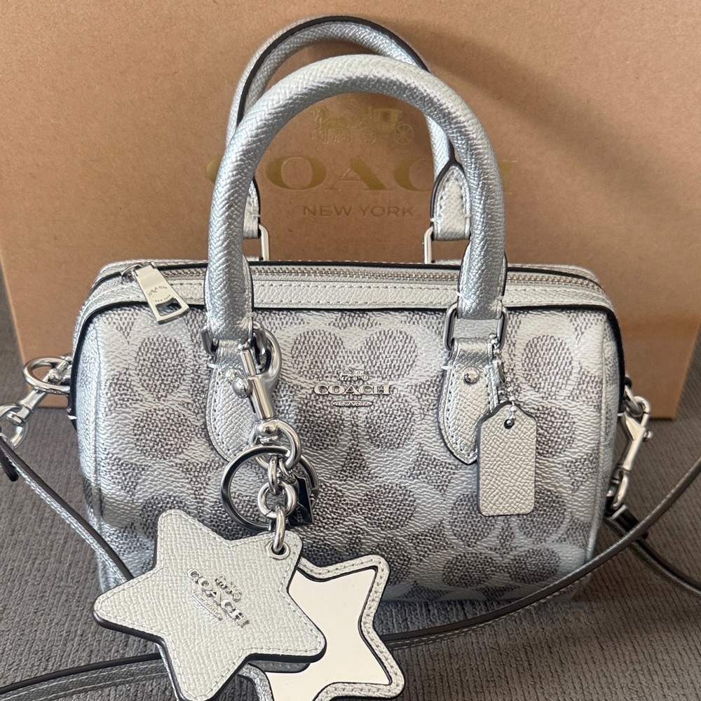 Rare Boxed Mini Rowan Crossbody Bag And Mirror Bag Charm Set In Signature Canvas - Picture 2 of 7